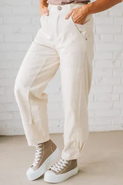 Ace Knee Patch Barrel Jeans | Oatmeal - SO ME