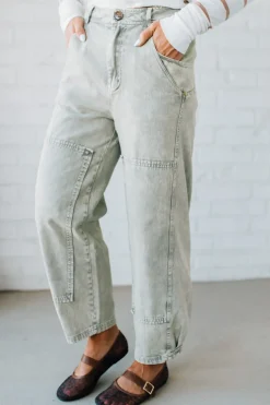 Ace Knee Patch Barrel Jeans | Light Olive - SO ME