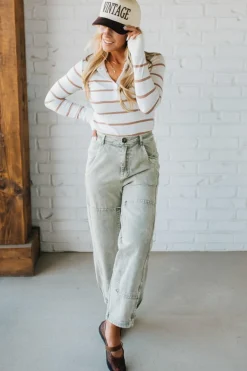 Ace Knee Patch Barrel Jeans | Light Olive - SO ME