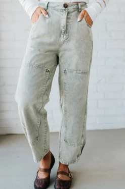 Ace Knee Patch Barrel Jeans | Light Olive - SO ME