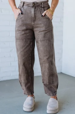 Ace Knee Patch Barrel Jeans | Brown - SO ME