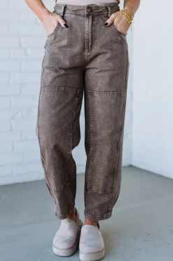 Ace Knee Patch Barrel Jeans | Brown - SO ME