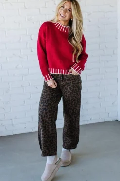 Ace Knee Patch Barrel Jeans | Mocha Leopard