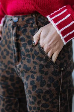 Ace Knee Patch Barrel Jeans | Mocha Leopard