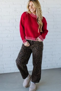 Ace Knee Patch Barrel Jeans | Mocha Leopard