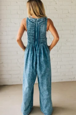 Acid Wash Pintuck Jumpsuit
