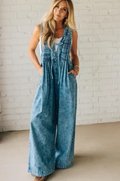 Acid Wash Pintuck Jumpsuit