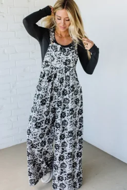 Antiqued Rose Wide Leg Overalls - BIBI