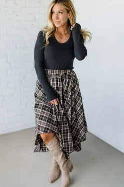Asymmetrical Plaid Midi Skirt