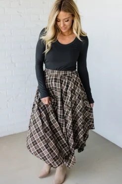 Asymmetrical Plaid Midi Skirt