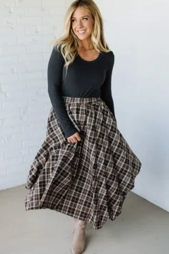 Asymmetrical Plaid Midi Skirt