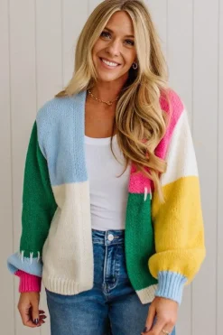 Blocked and Stitched Open Cardigan