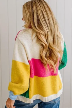 Blocked and Stitched Open Cardigan