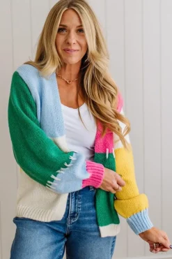 Blocked and Stitched Open Cardigan