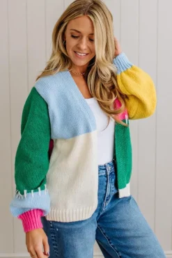 Blocked and Stitched Open Cardigan