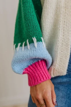 Blocked and Stitched Open Cardigan