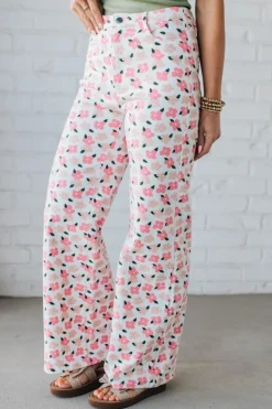 Bloomed High Waist Denim Pants - ANNIEWEAR