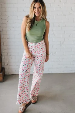 Bloomed High Waist Denim Pants - ANNIEWEAR