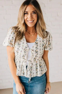 Blooming Tie Front Peplum Top