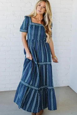 Border Print Tiered Maxi Dress