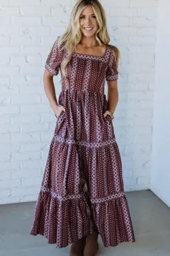 Border Print Tiered Maxi Dress