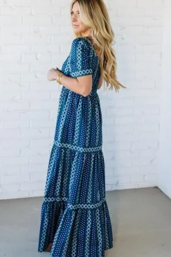 Border Print Tiered Maxi Dress