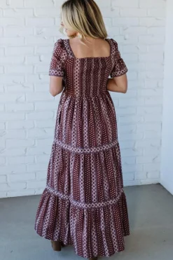 Border Print Tiered Maxi Dress