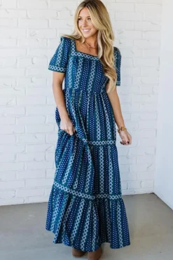 Border Print Tiered Maxi Dress