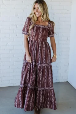 Border Print Tiered Maxi Dress