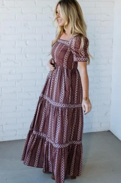 Border Print Tiered Maxi Dress