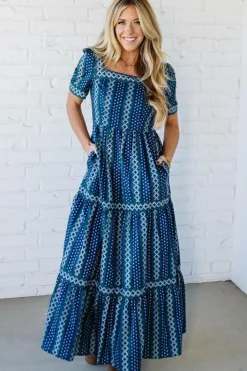Border Print Tiered Maxi Dress