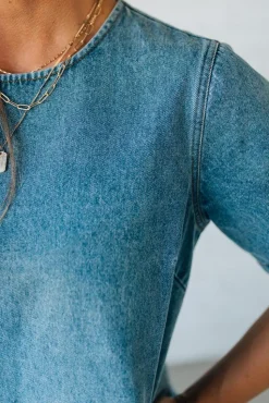 Bow Accent Denim Shift Dress