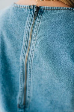 Bow Accent Denim Shift Dress