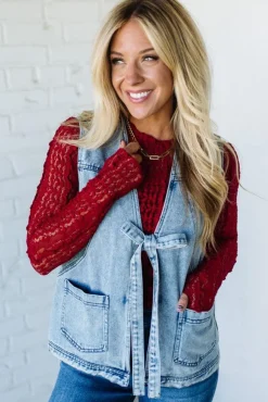 Bow Front Acid Wash Denim Vest