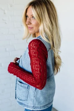 Bow Front Acid Wash Denim Vest