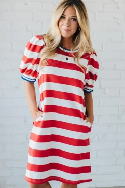 Canary Red Stripe Shift Dress