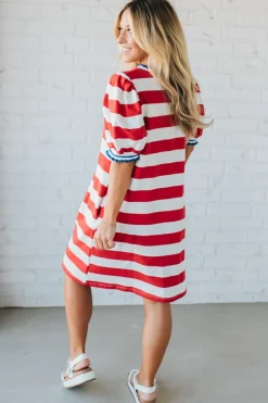 Canary Red Stripe Shift Dress