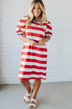 Canary Red Stripe Shift Dress