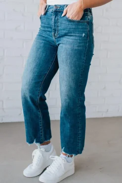 Charlie Crop Hem Jeans | Frayed Medium Wash - EUNINA