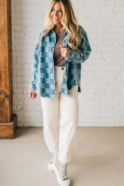 Checked and Fringed Denim Shacket