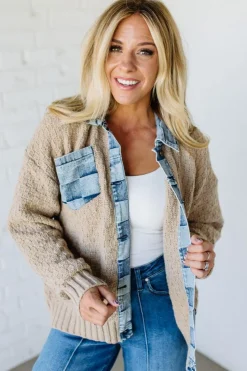 Checked Denim Accent Cardigan