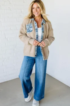 Checked Denim Accent Cardigan