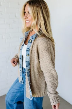 Checked Denim Accent Cardigan