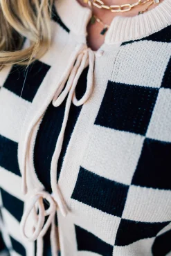 Checker Tie Front Cardigan