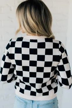 Checker Tie Front Cardigan