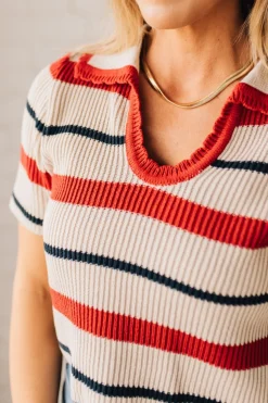 Collared Scallop Trim Stripe Top