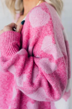 Contrast Hearts Open Front Cardigan