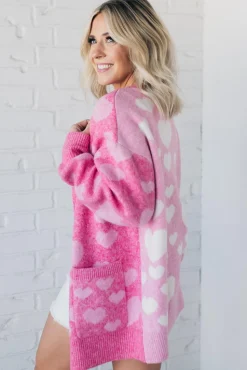Contrast Hearts Open Front Cardigan