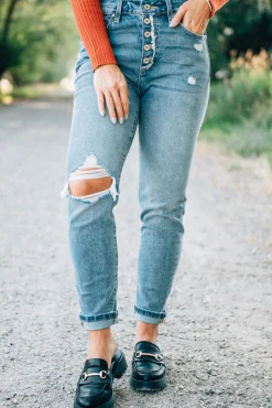 Corrie Button Front Girlfriend Jeans - KANCAN