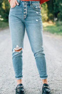 Corrie Button Front Girlfriend Jeans - KANCAN